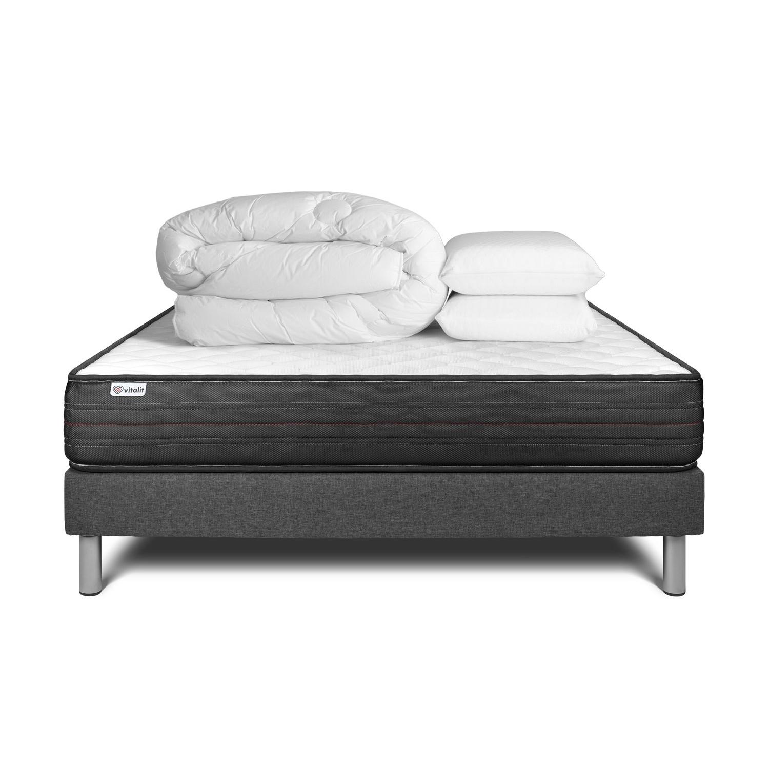 Pack cama completa - Colchón 140x200cm + Somier con láminas (en kit) + 2 almohadas + Edredón - Vitalpower