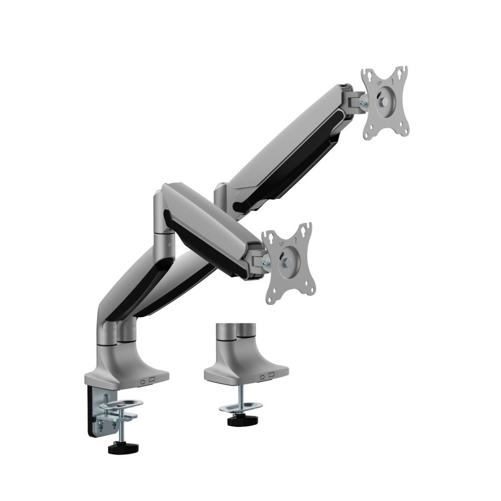 Ewent - Soporte de escritorio EW1528 para dos monitores hasta 35 pulgadas, compatible VESA 75x75 y 100x100 mm, con ajuste ergonómico y gestión de cables integrada