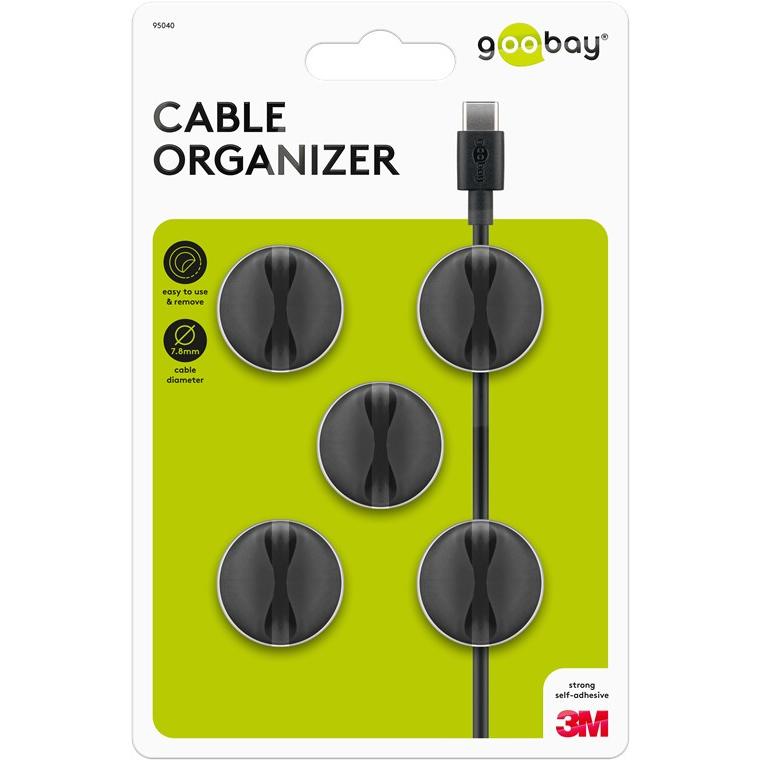 Goobay 95040 organizador de cables Universal Soporte para cables Negro 5 pieza(s)