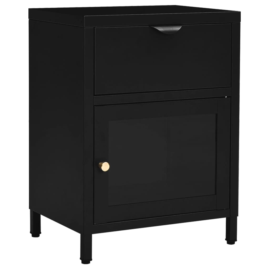 Vidaxl Mesita de Noche Acero y Vidrio Negro 40x30x54,5 Cm