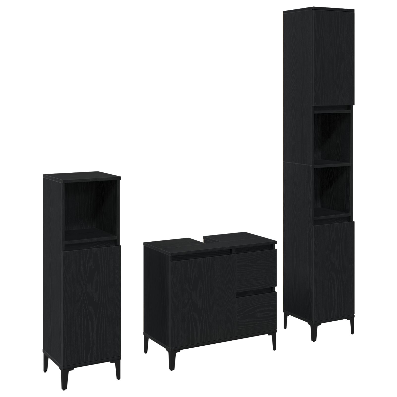 Conjunto de Muebles de Baño vidaXL Set de 3 Roble Negro Madera Diseñada