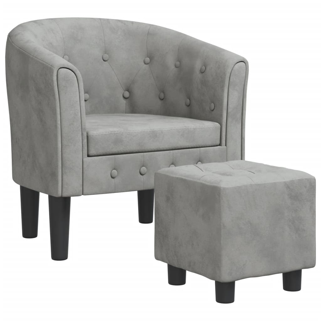 vidaXL Sillón con taburete terciopelo gris claro