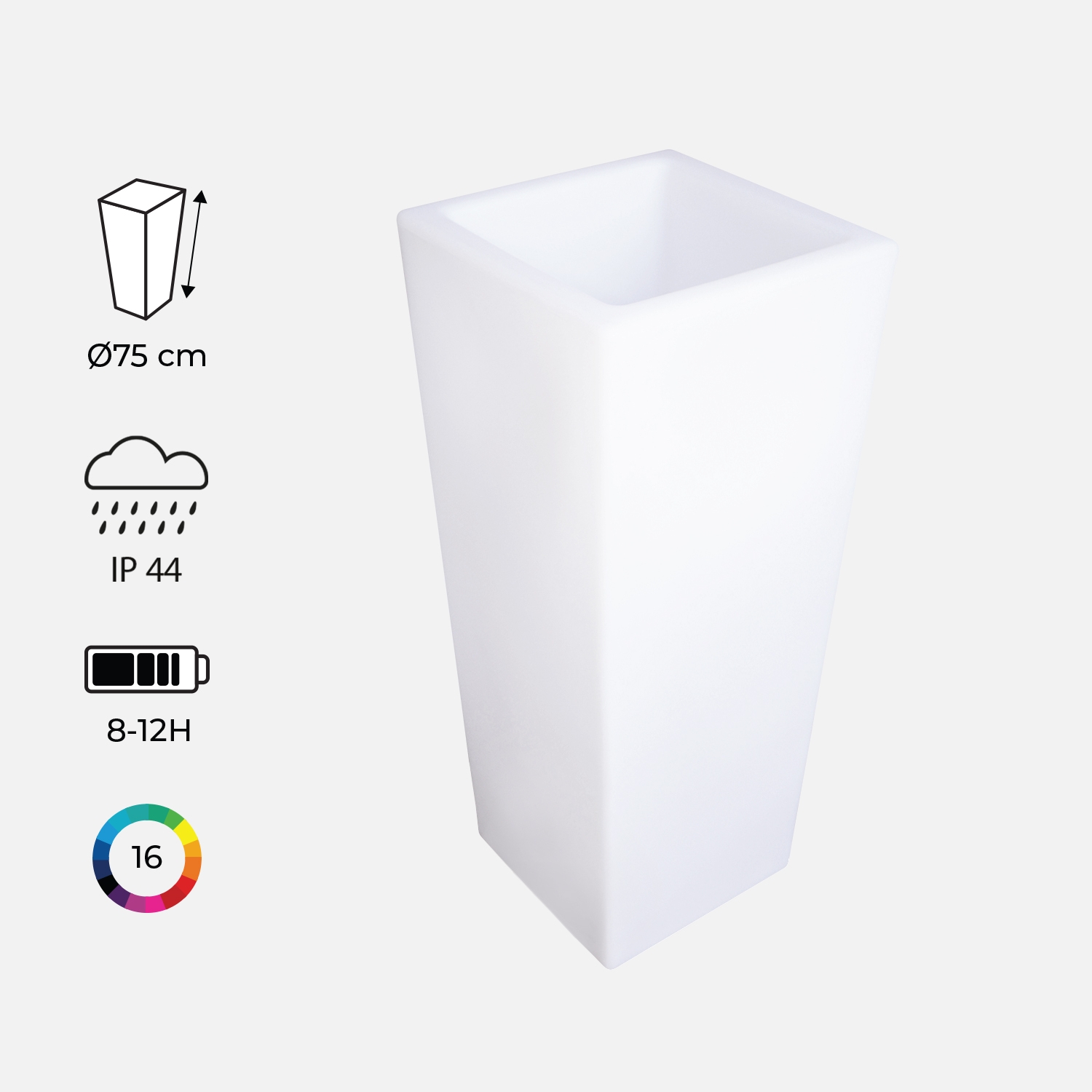 sweeek - Jarrón con luz LED a pilas para interior/exterior , Jarrón LED 75cm , 33x33x76