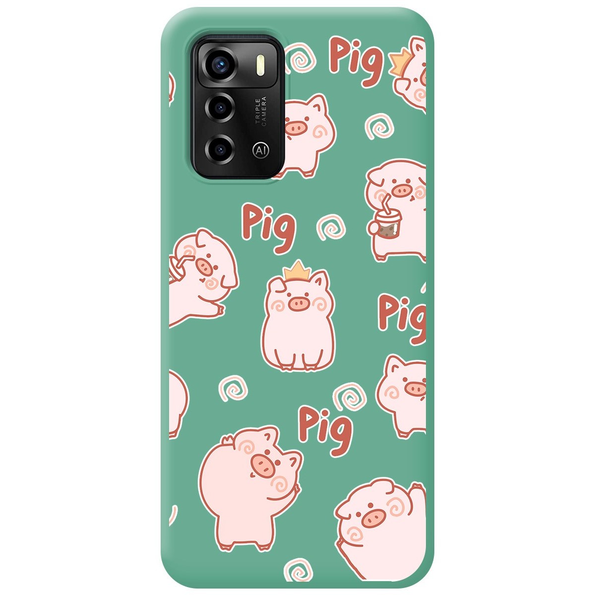 Funda Silicona Líquida Verde para ZTE Blade A72 diseño Cerdos Dibujos