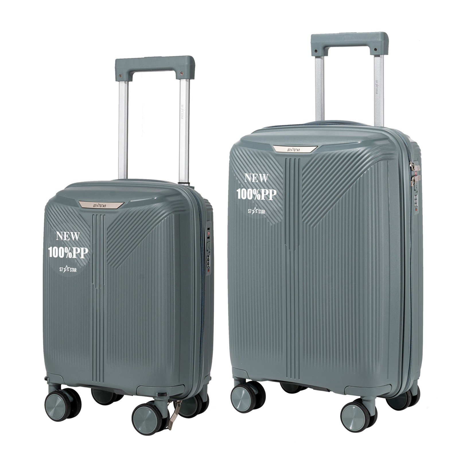 S7 STAR Juego de 2 maletas de viaje, Báscula de equipaje, Carcasa Ligera de PP, Asa con bloqueo a 3 alturas,Maleta grande, mediana y de cabina con un neceser,Trolleys,Maleta con ruedas Silenciosas giratorias para equipaje ,Cerraduras de combinación