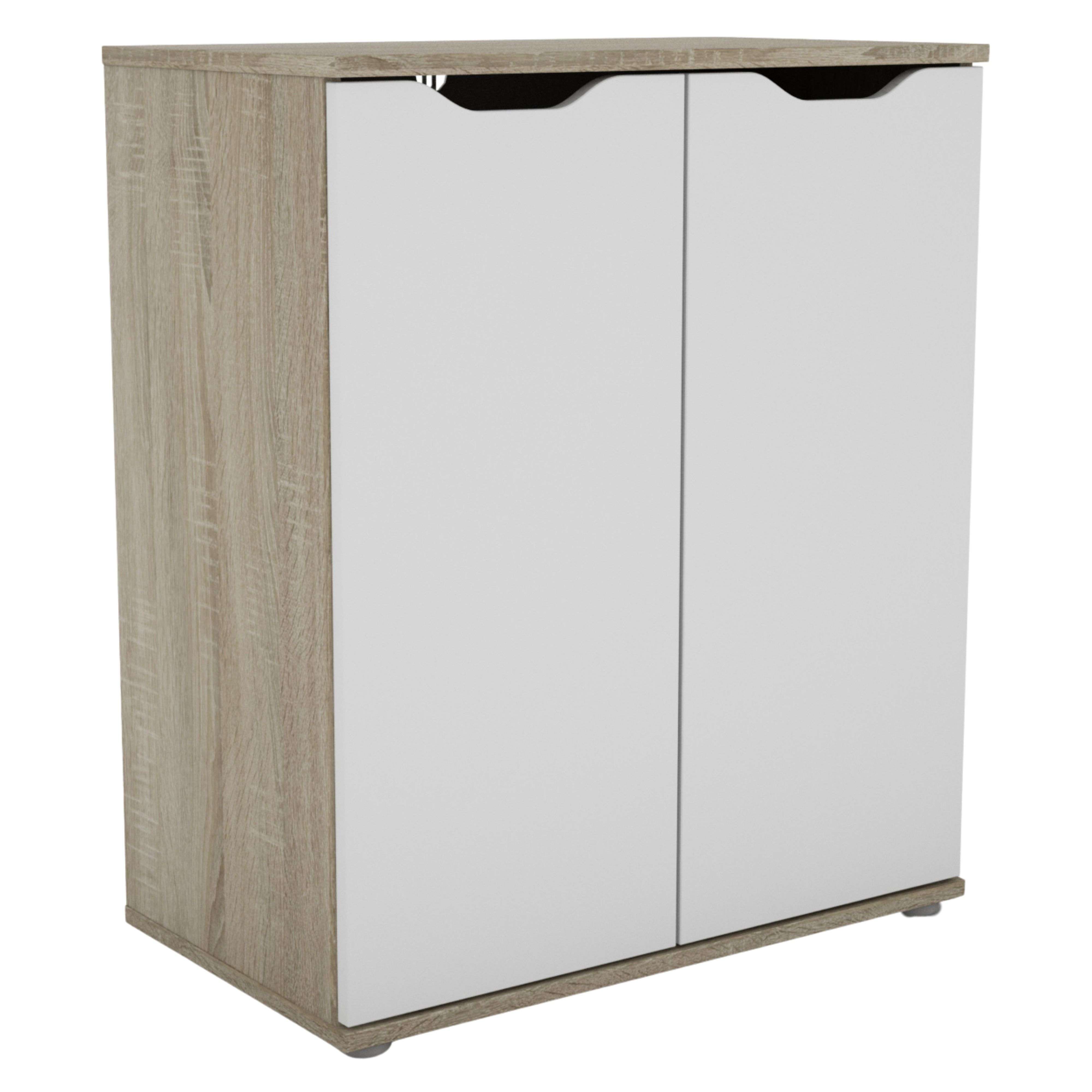 Miroytengo Aparador 2 Puertas, Buffet, Armario de Almacenamiento Parc Salón Moderno Blanco Mate y Roble Sonoma 67x79x38 cm