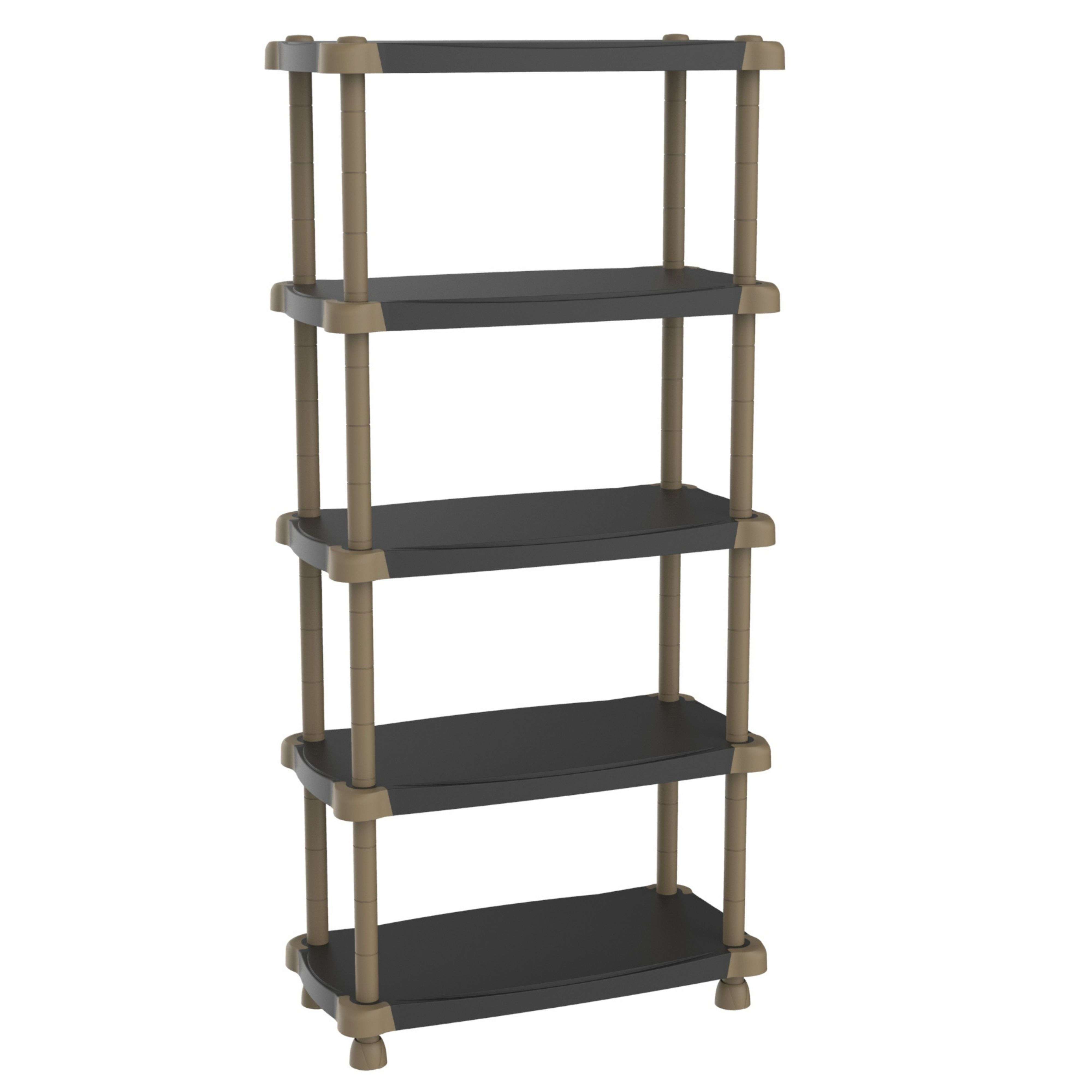 Miroytengo Estantería Modular Almacenaje, Estantería de Resina para Jardín, Garaje, Almacén Titanium 5 Estantes Regulables Negro 88x150x43 cm