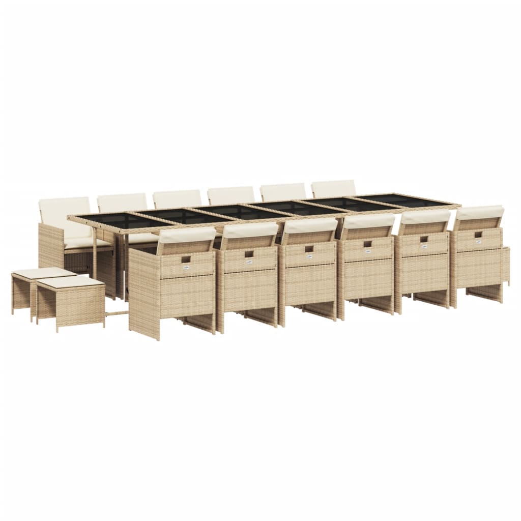 vidaXL Set comedor de jardín 17 pzas con cojines ratán sintético beige