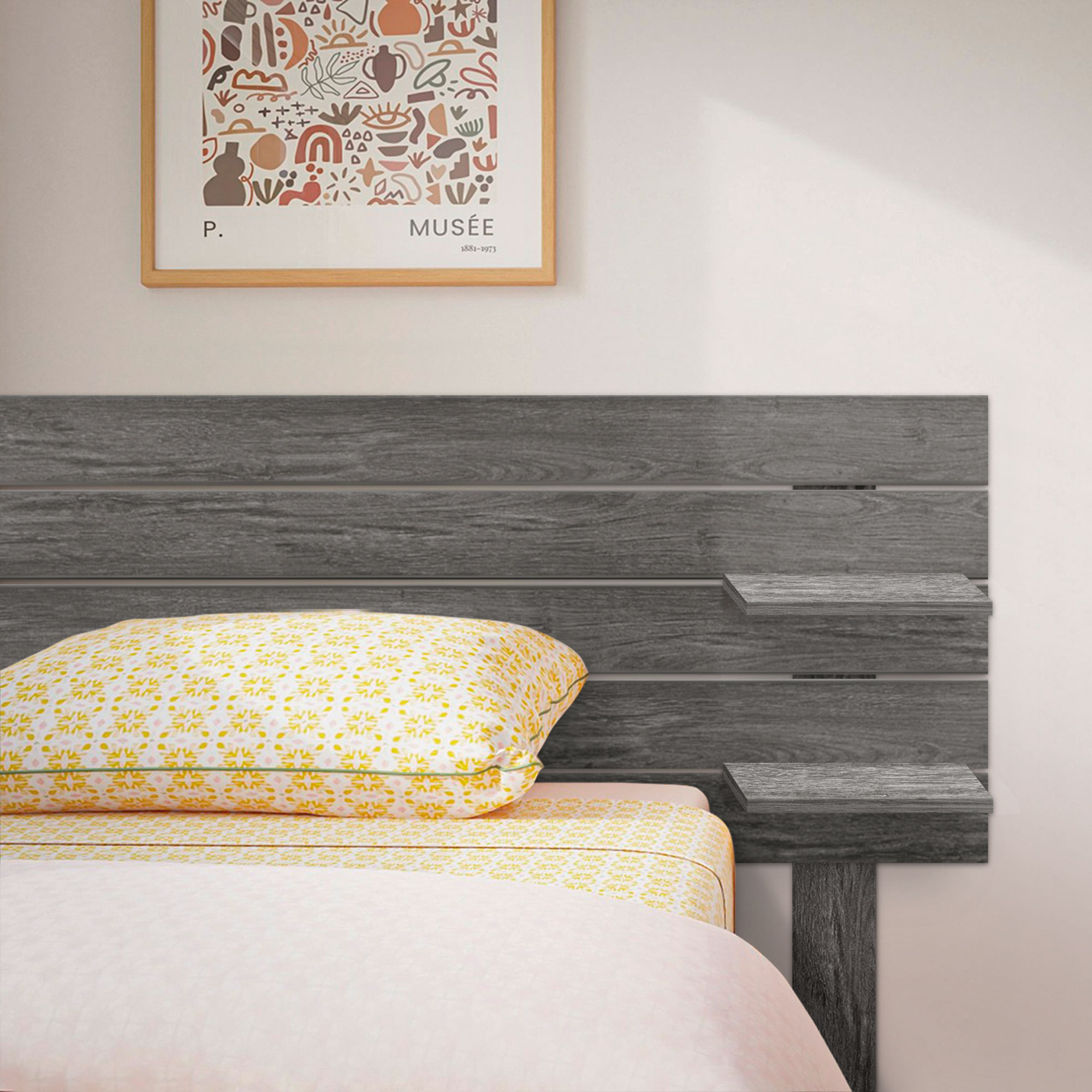Cabecero con Estantes de Madera reciclada DM Colgante Pared Estilo Palet Horizontal con Patas