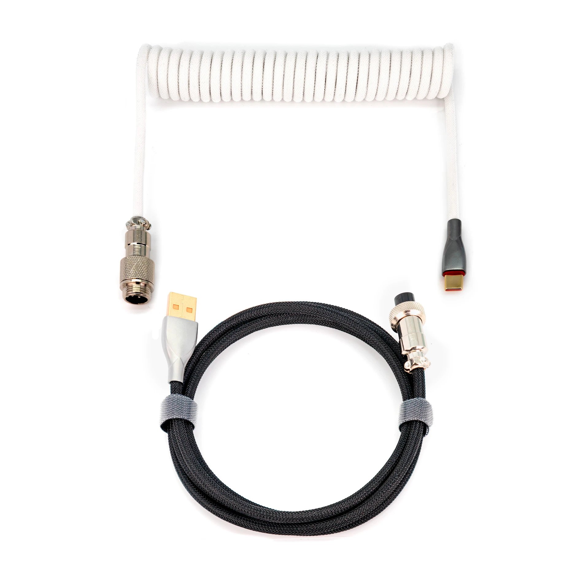 Phoenix - Cable aviador en espiral PHKIORU-WB para teclados gaming con conector USB-C, resistente y flexible, diseño negro y blanco