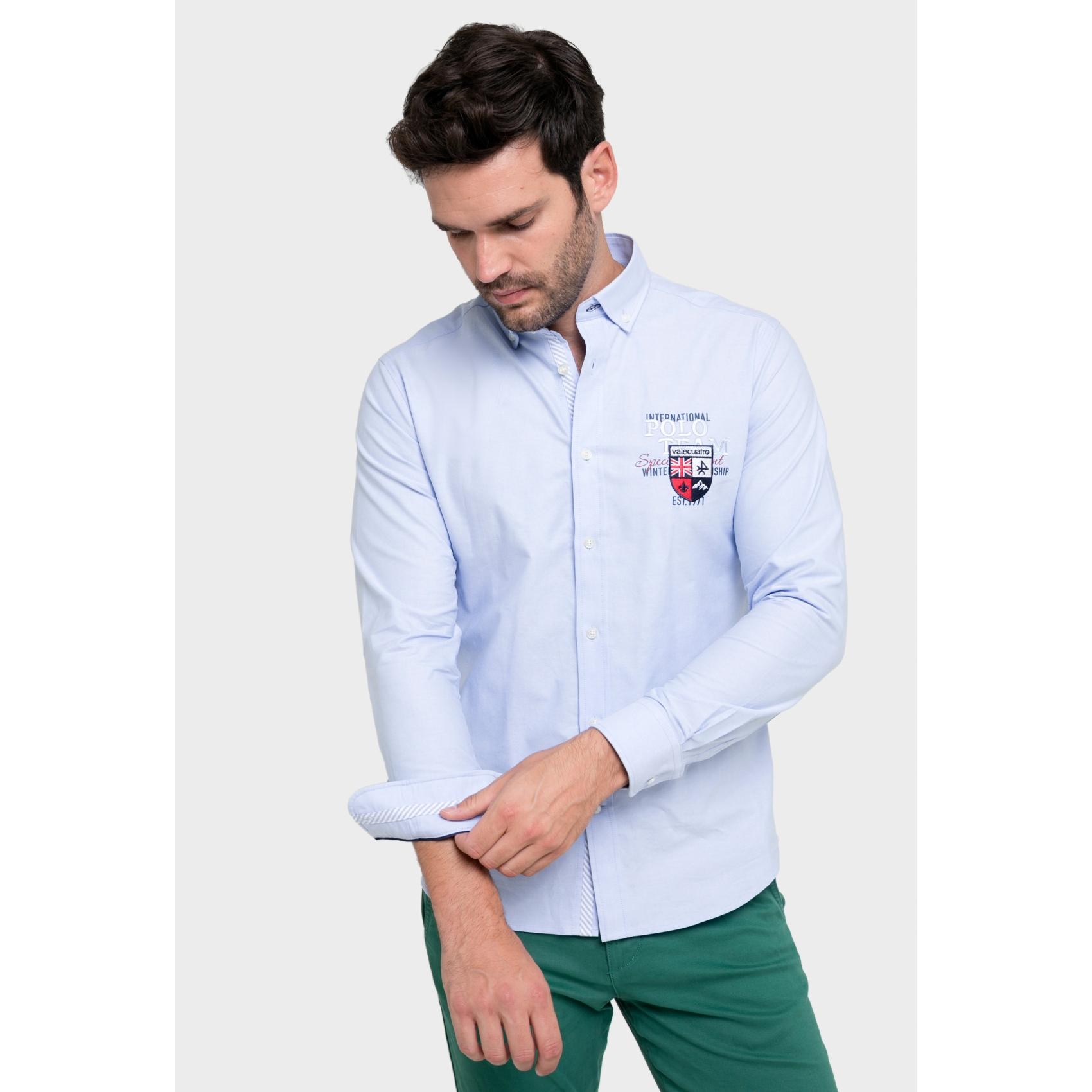 Camisa hombre algodón oxford a rayas azul - Valecuatro