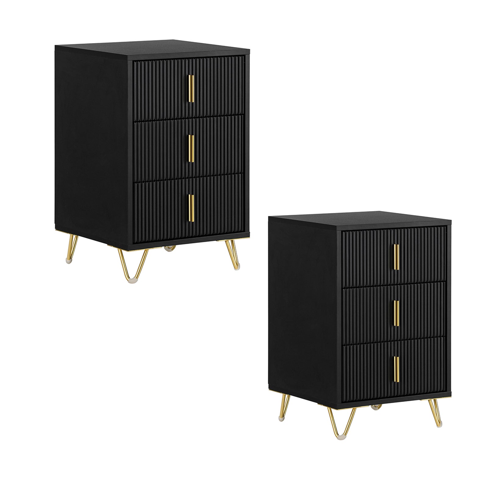SoBuy Set de 2 Mesitas de Noche Mesa Auxiliar Mobiliario de Salón Moderno con 3 Cajones Negro 40 x 40 x 63 cm FBT115-L-SCHx2 ES