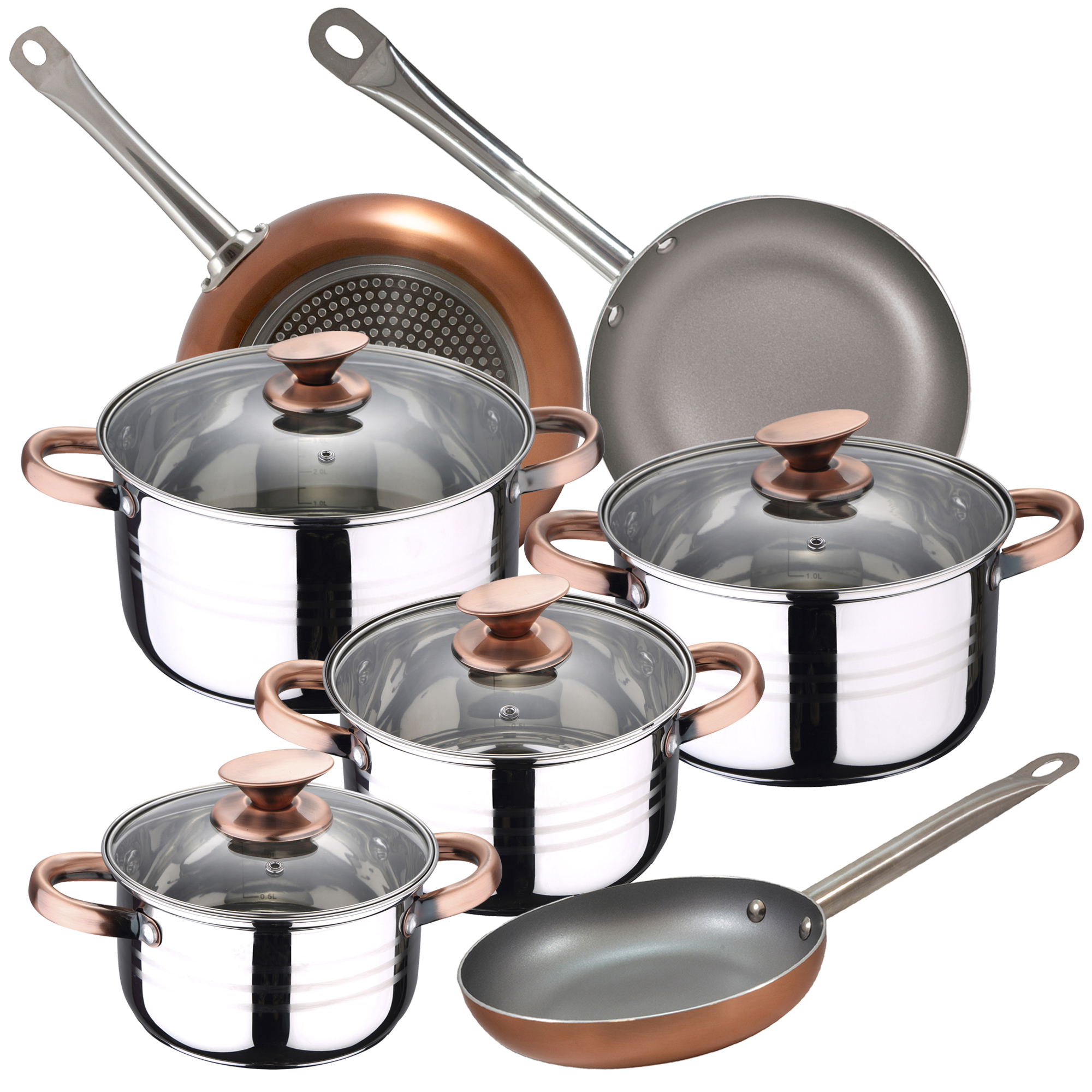 San Ignacio Batería de Cocina 8 Piezas Nona Acero Inoxidable con Juego de Sartenes Optimum Plus Aluminio Prensado