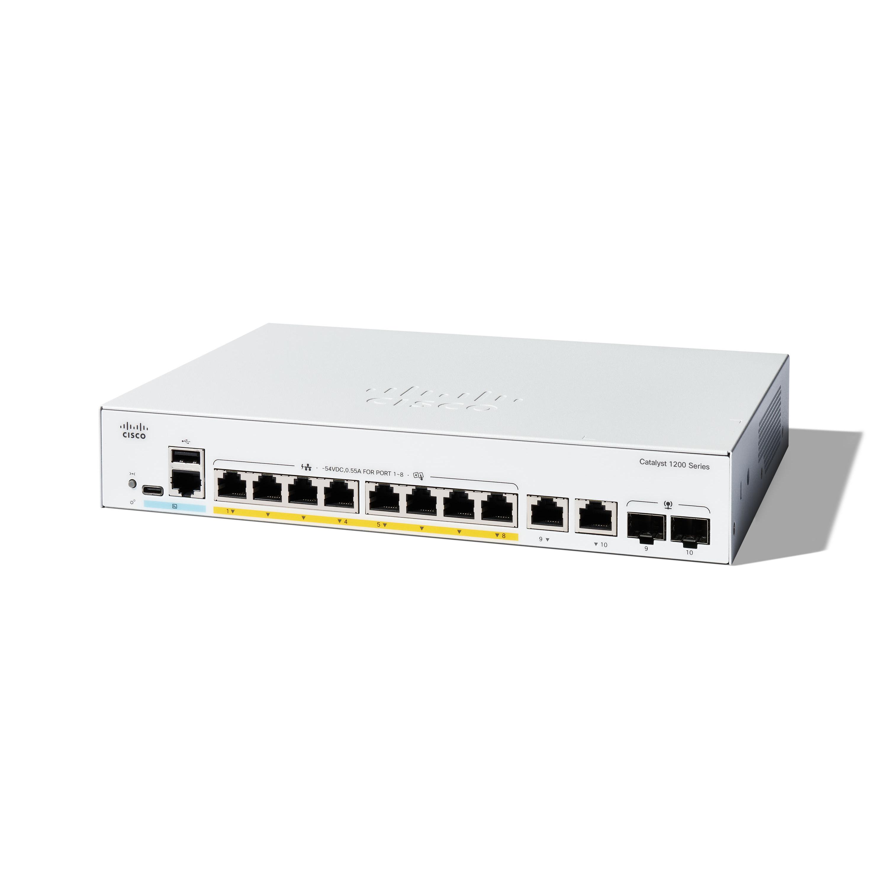 Cisco Switch Inteligente Cisco Catalyst 1200-8P-E-2G, GE de 8 Puertos, PoE, PS Externa, Combo GE 2x1, protección Limitada de por Vida (C1200-8P-E-2G)
