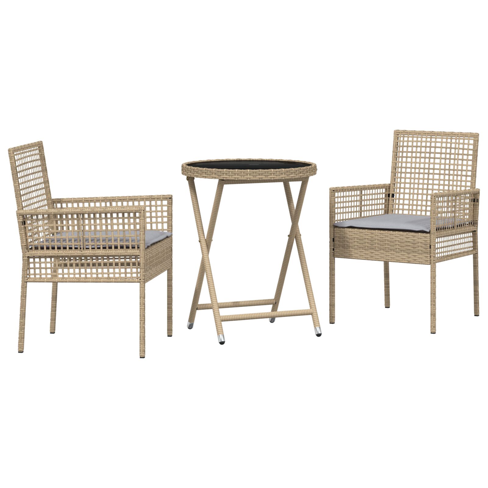 Conjunto de Bistro de Jardín de 3 Piezas vidaXL con Cojines Beige de Poliratán