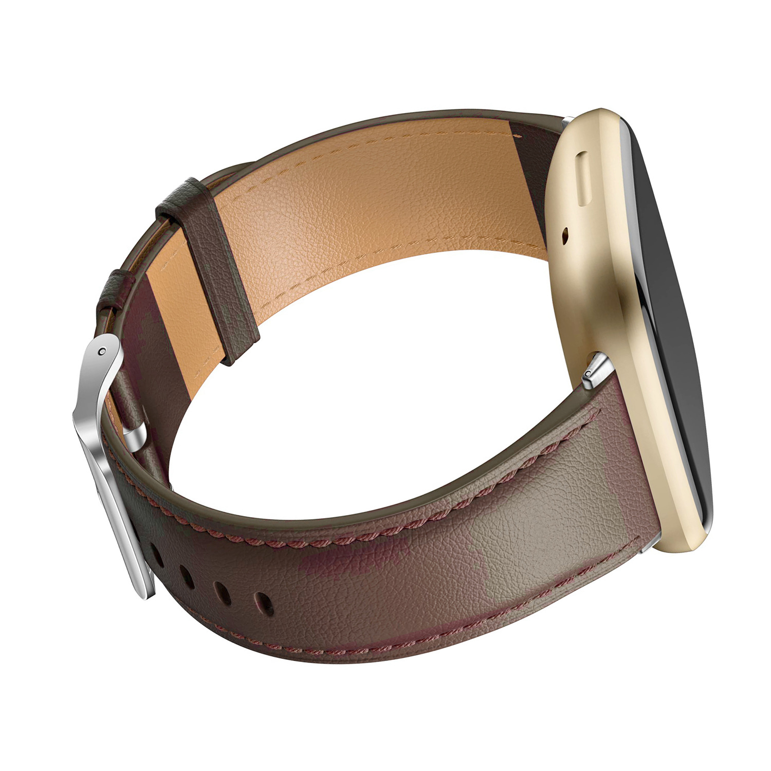 Correa de cuero compatible con Fitbit Versa 3/Fitbit Sense 2/Sense Strap, correa de repuesto elegante de cuero genuino, marrón