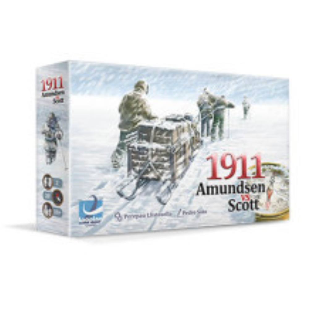 Looping Games | 1911: Amundsen vs Scott | Juego de Mesa de Aventuras | ¡Sé el Primero en Llegar al Polo Sur! | Gestión de Manos | 2 jugadores | Edad Mínima: 10 Años | Idioma: Español | Temática: Carreras, Histórica | Duración de la Partida: 20-45min