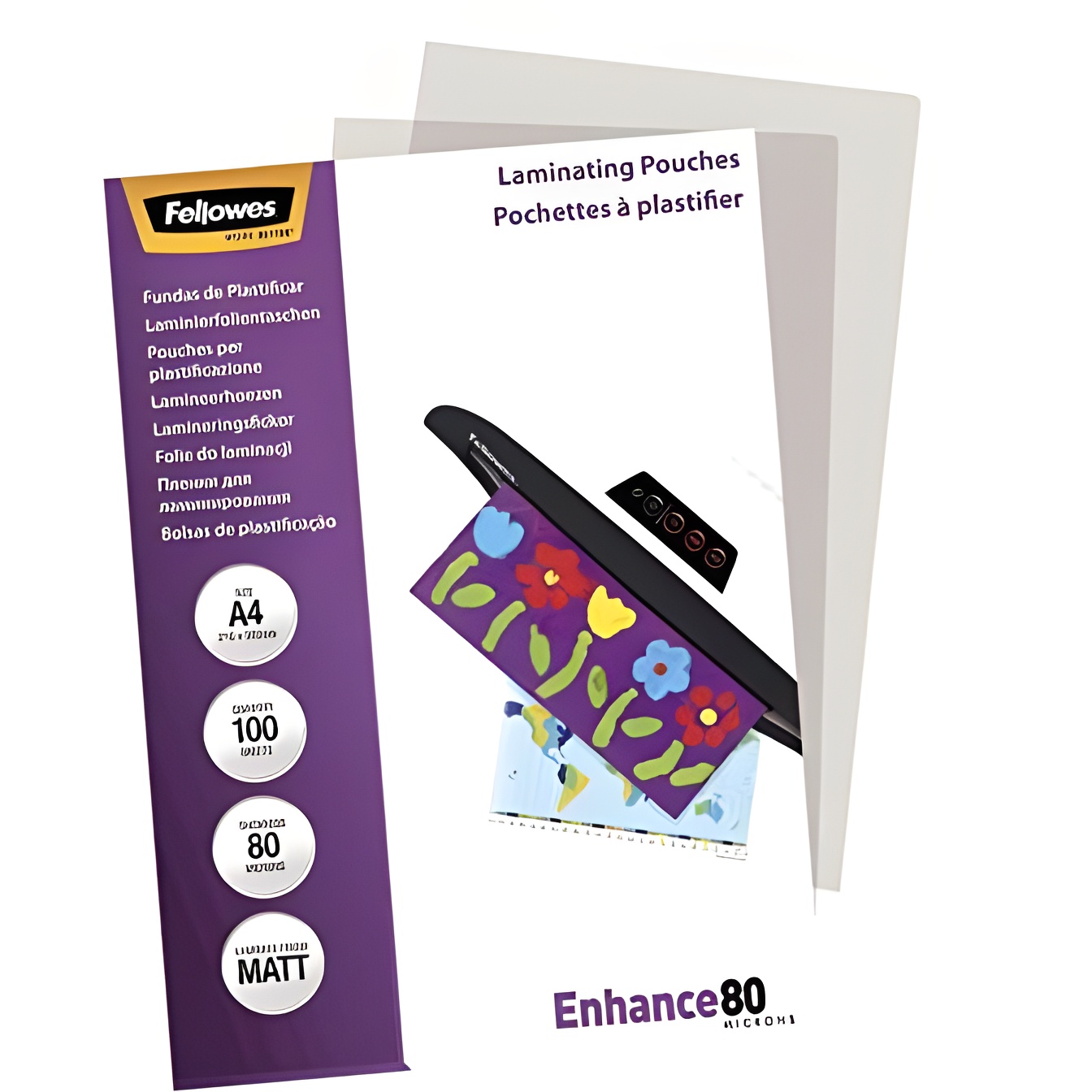 Fellowes 5452103 - Pack de 100 fundas de plastificar, formato A4, 80 micras, mate