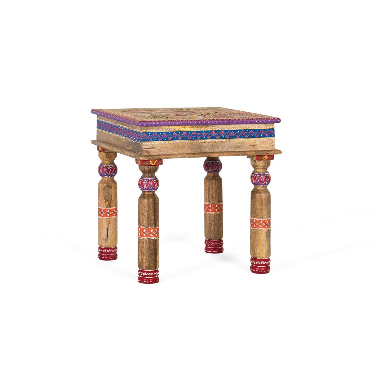 Mesa de centro en madera de mango y detalles pintados a mano