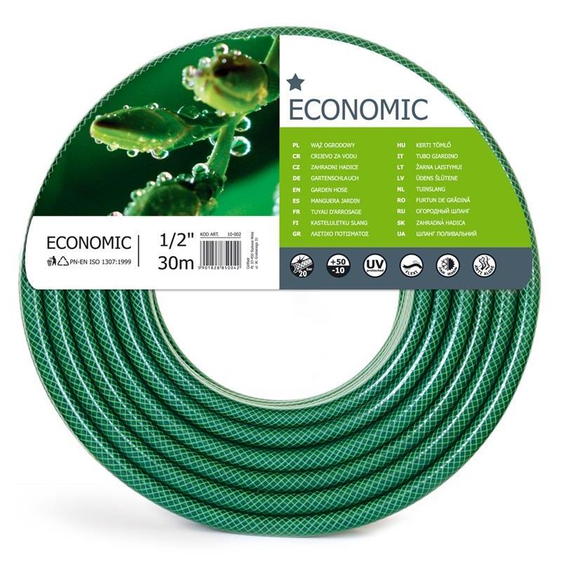 Cellfast 10-002 Economic Hose, Green, 1/2"(12.5 mm), 30 m, UV resistant, 3-layer construction, with a burst pressure of 20 bar and working pressure of 8 bar, ideal for garden watering and irrigation systems.