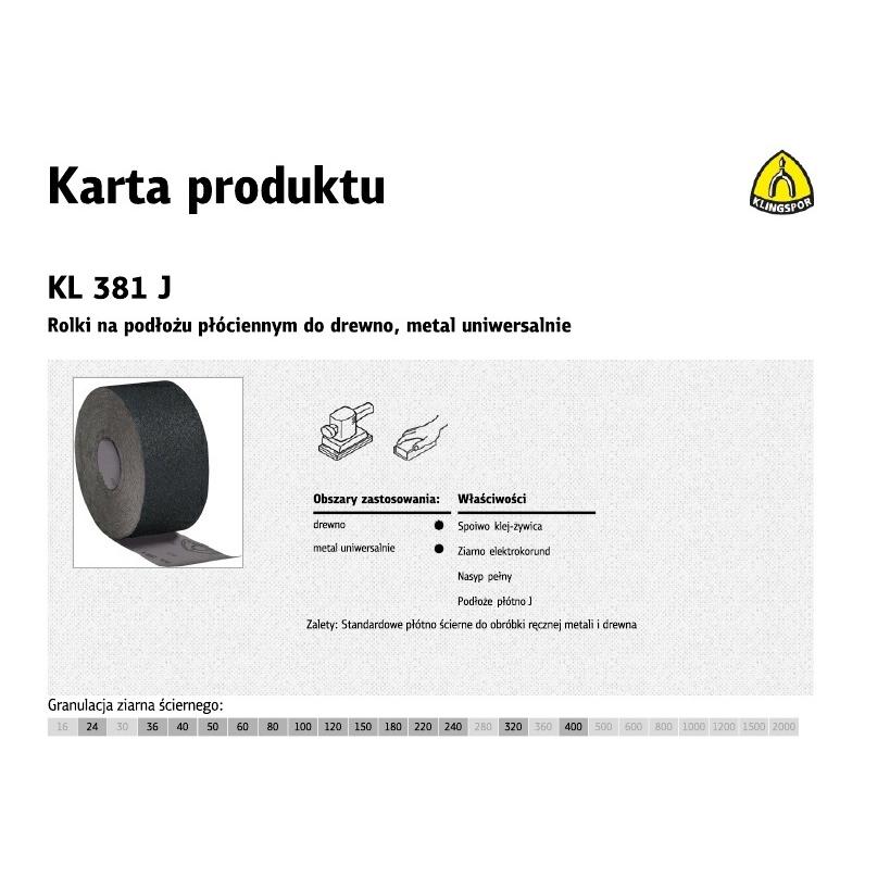 Klingspor rolka na podłou płóciennym kl381j 150mm gr. 40 (30mb)