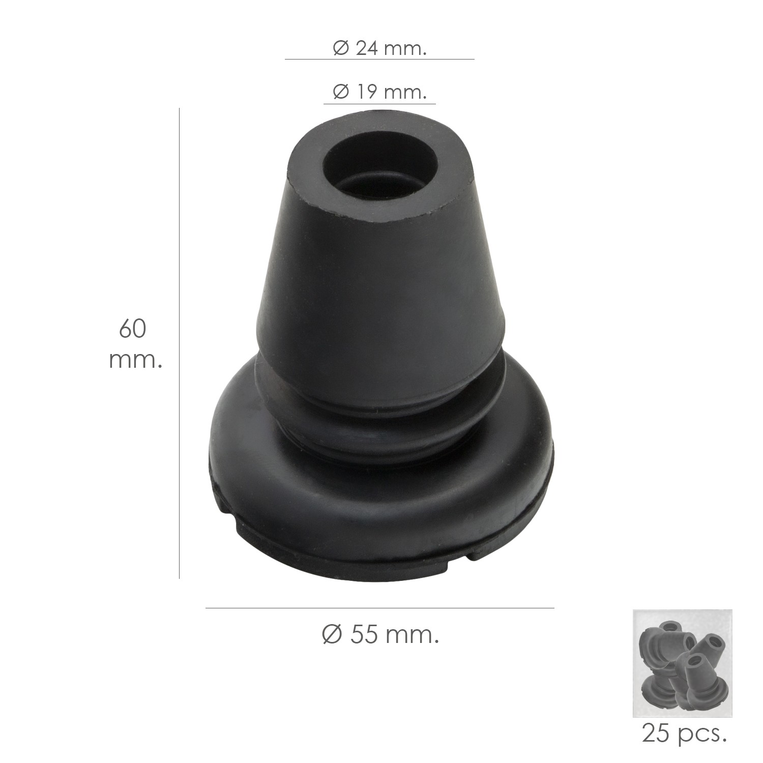 SANCO STORE - WOLFPACK LINEA PROFESIONAL Taco Goma Baston Negro Tubo Ø 19 mm. / Base Ø 55 mm. Tipo Fuelle Bolsa 25 Unidades