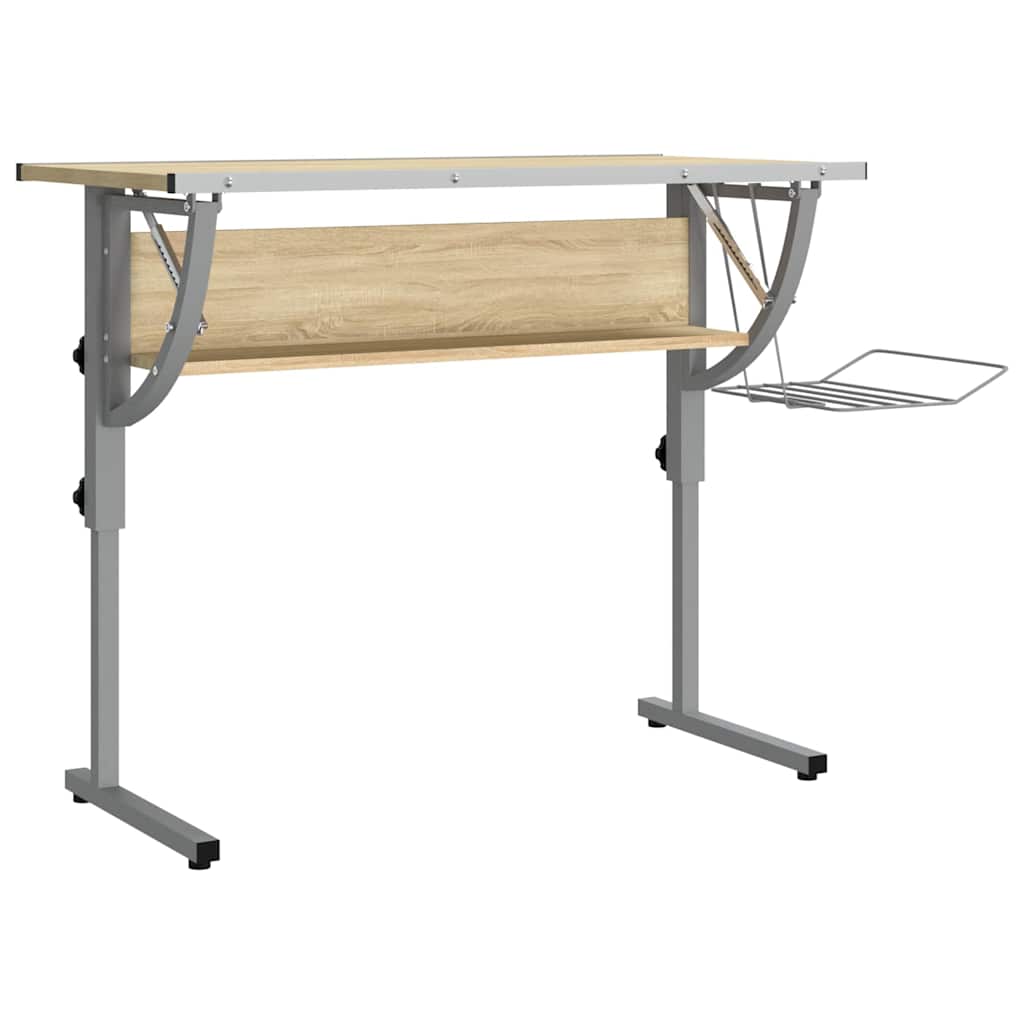 vidaXL Mesa de dibujo madera y acero y gris 110x53x(58-87) cm en color Negro/Roble Sonoma/Blanco | estructura resistente ideal para salón dormitorio o estudio