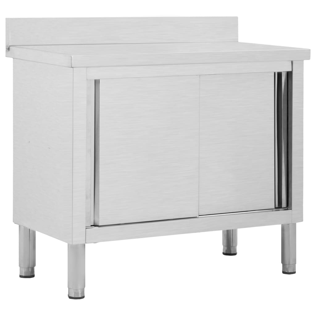vidaXL Mesa de Trabajo Puertas Correderas Acero Inoxidable Dimensiones 100 x 50 x (95-97) cm, 120 x 50 x (95-97) cm