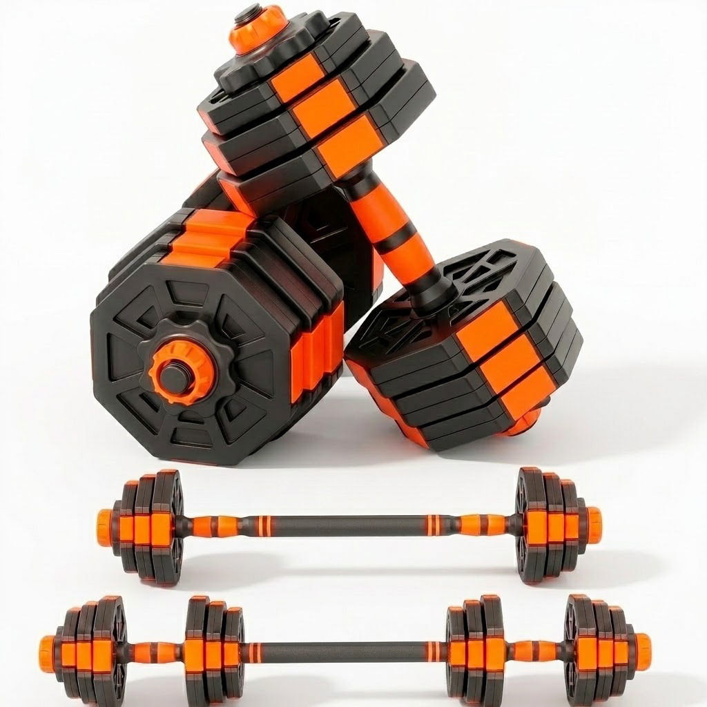 Mancuernas ajustables 2 en 1 de 10 kg a 50 kg - juego de pesas con discos recubiertos, barra recta antideslizante para gimnasio, fitness y musculación. MANIBOOM