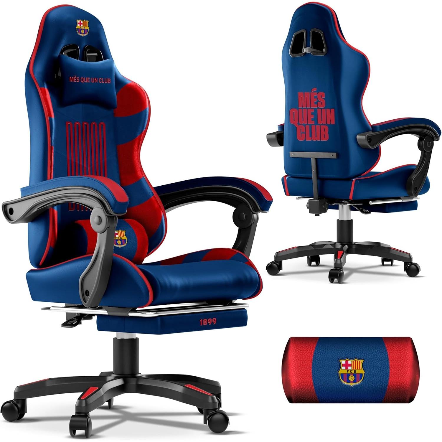 RELAXTY FC Barcelona Silla Gaming Oficial con Masaje Lumbar, Reposapiés y Respaldo 135º