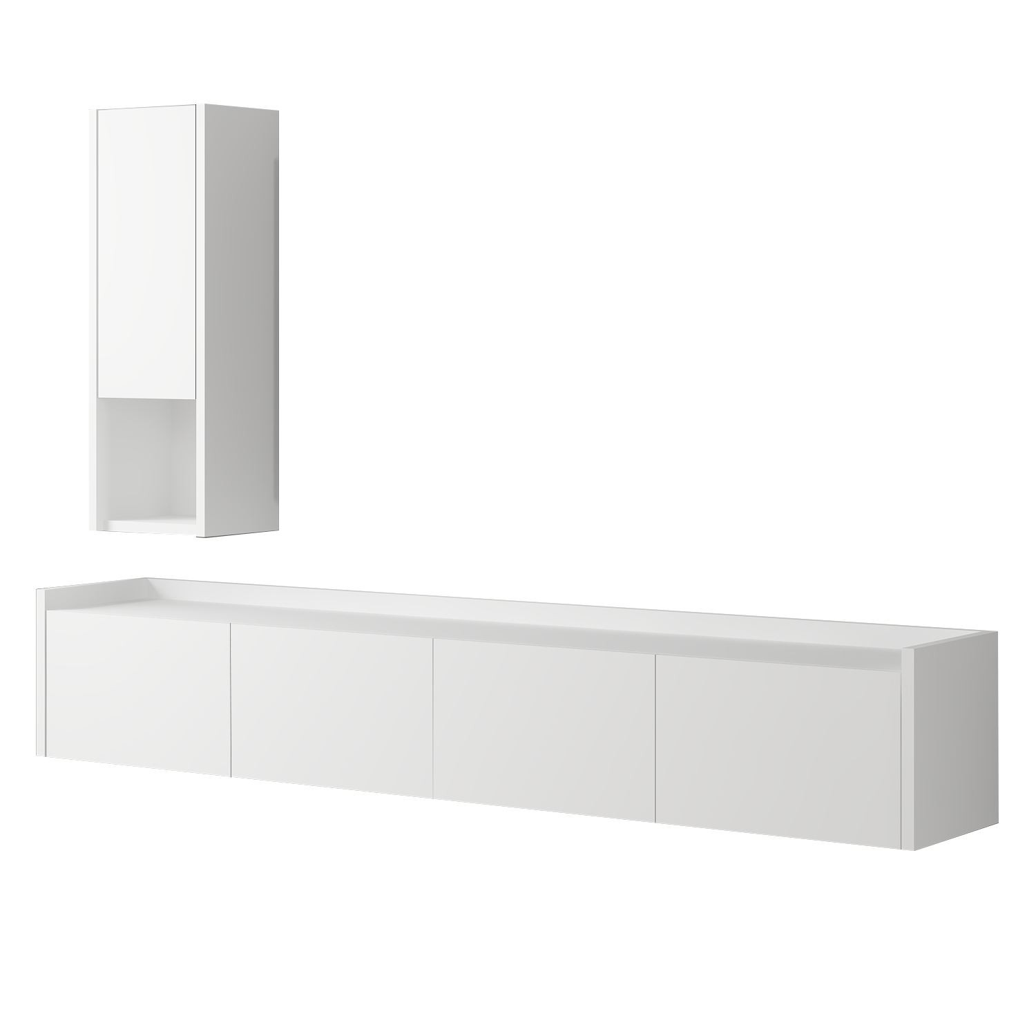 Habitat y Jardin - Mueble TV "Sema" de madera con estante de pared - 160 x 30 x 35 cm - Blanco
