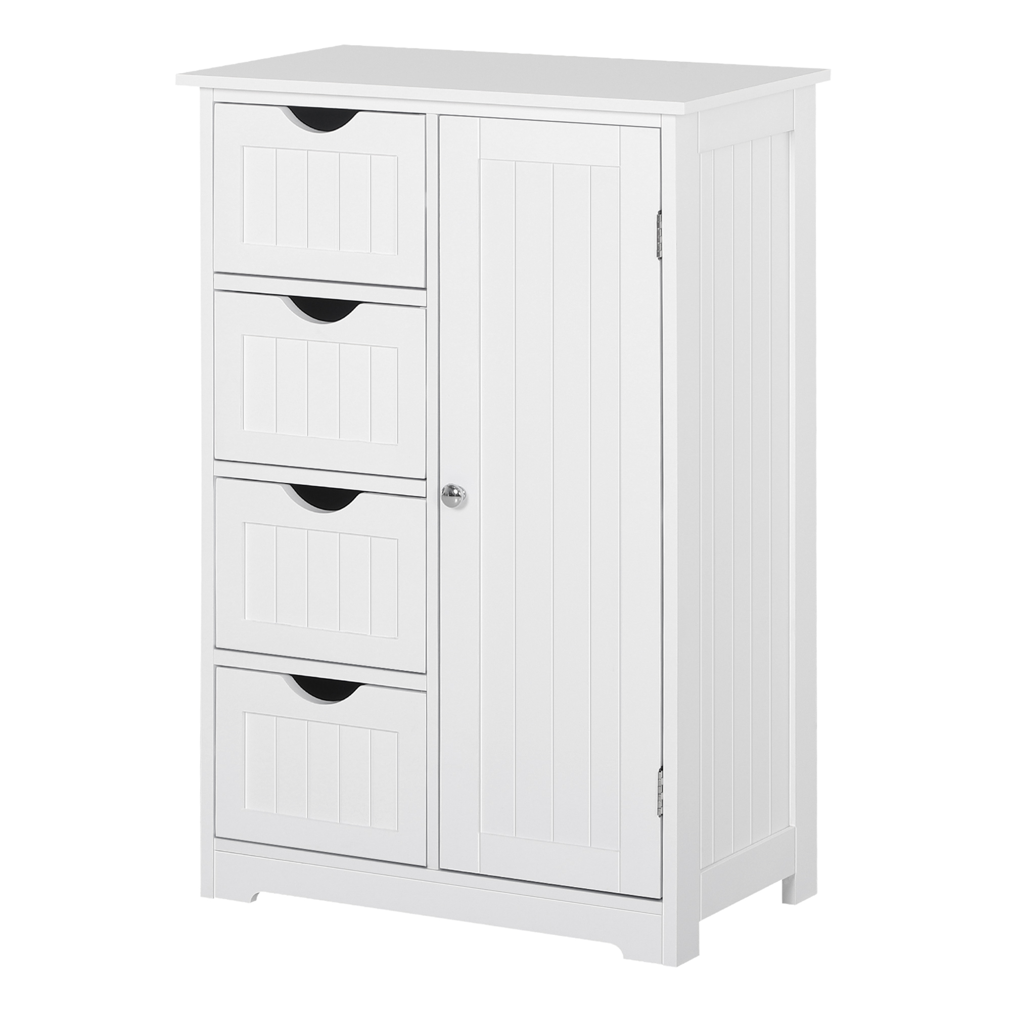 kleankin Armario Madera para Baño o Entrada Mueble Organizador Moderno de Madera 1 Puertas y 4 Cajones Color Blanco 56x30x83cm