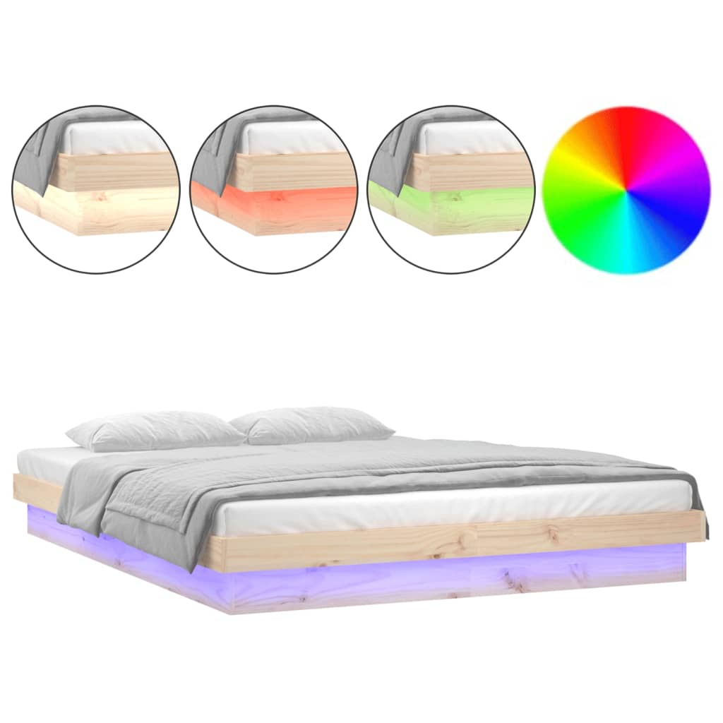 vidaXL Estructura de cama doble LED sin colchón madera maciza