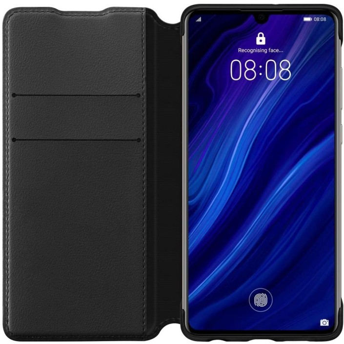 Funda de Piel Cuero Para Huawei P30 Negro 51992854