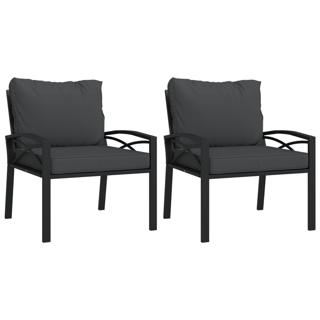 vidaXL Sillas de jardín 2 uds acero con cojines gris 68x76x79 cm