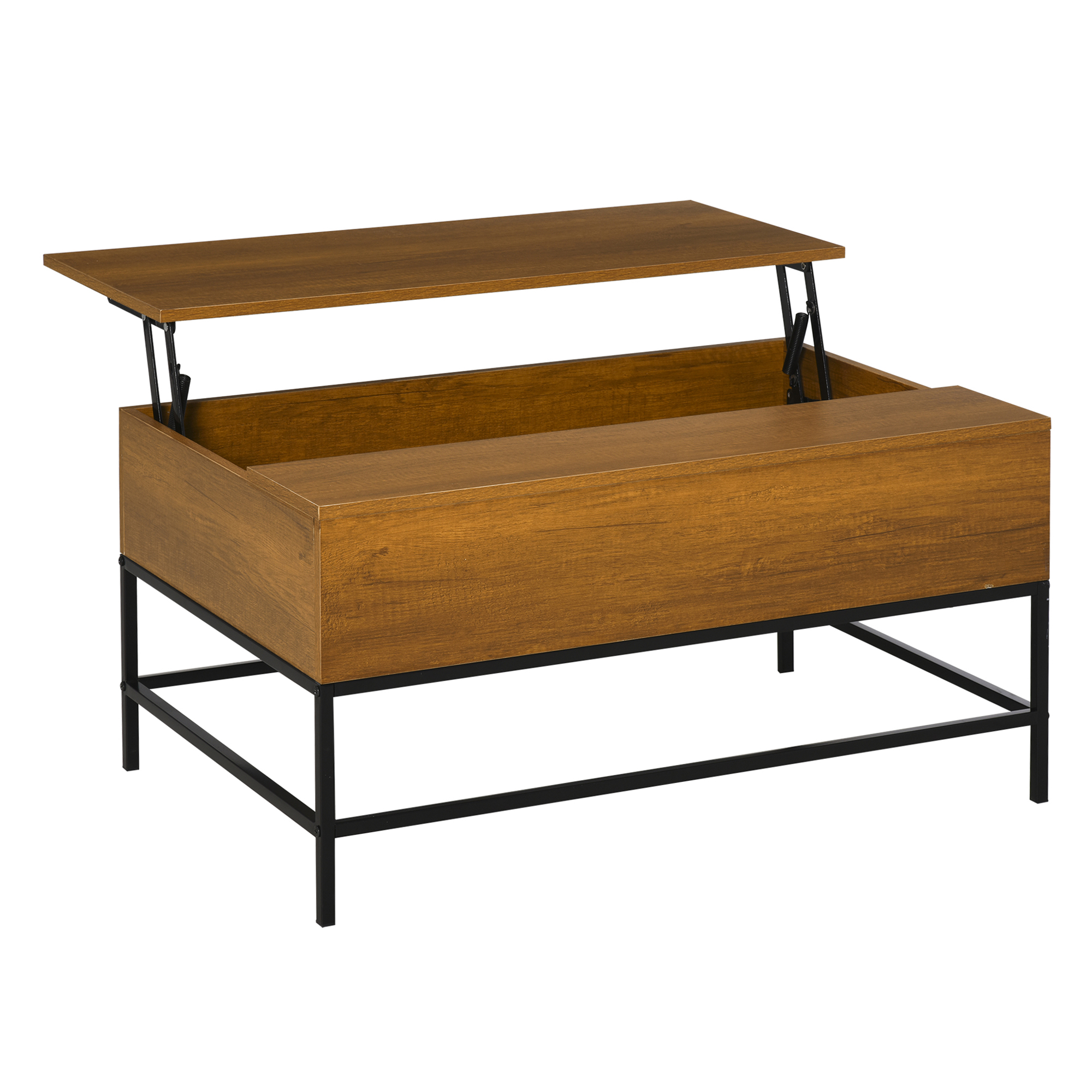HOMCOM Mesa de Centro Elevable Mesa de Café Versátil con Almacenaje Oculto Patas de Metal para Salón Comedor 90x60,5x45,5 cm Teca