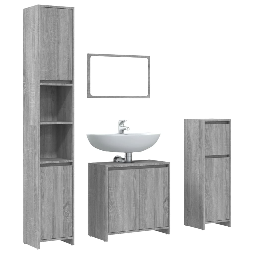 vidaXL Set de muebles de baño 4 pzas madera contrachapada gris sonoma