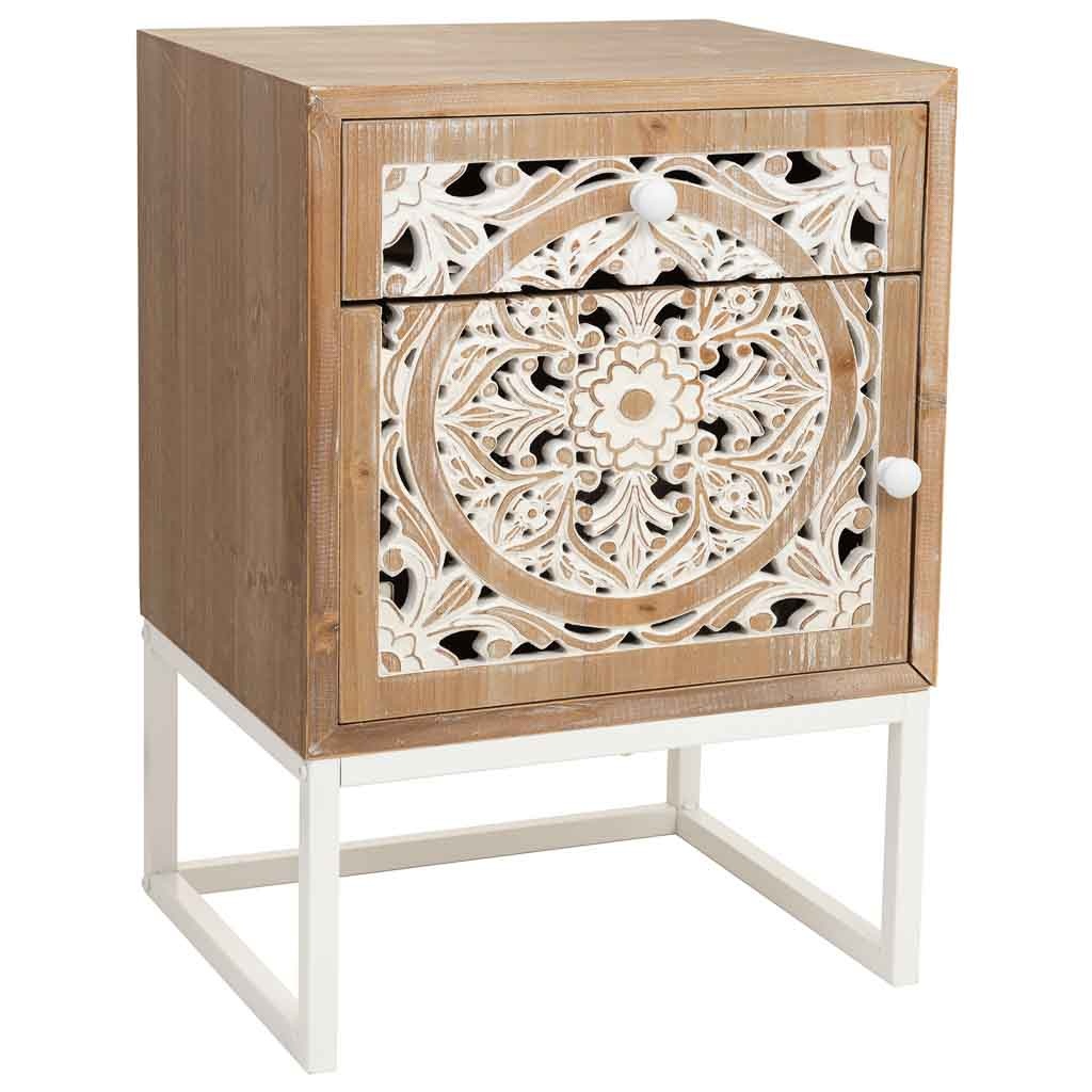 Wonderlust Deco - Mesita de madera blanca 45x35x60 Marrón 45x35x60h cm