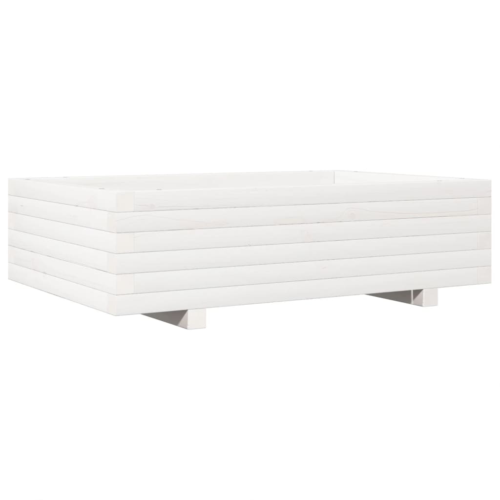 vidaXL Jardinera de madera maciza de pino 90x60x26,5 cm Color Pino natural,  Blanco,  Marrón cera y mas
