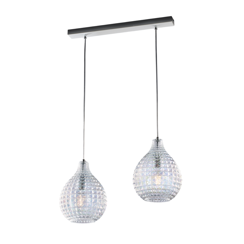 Diamante - Pista blanca y cromo con cristal transparente decorado y cables orientables, 2 luces - Belight