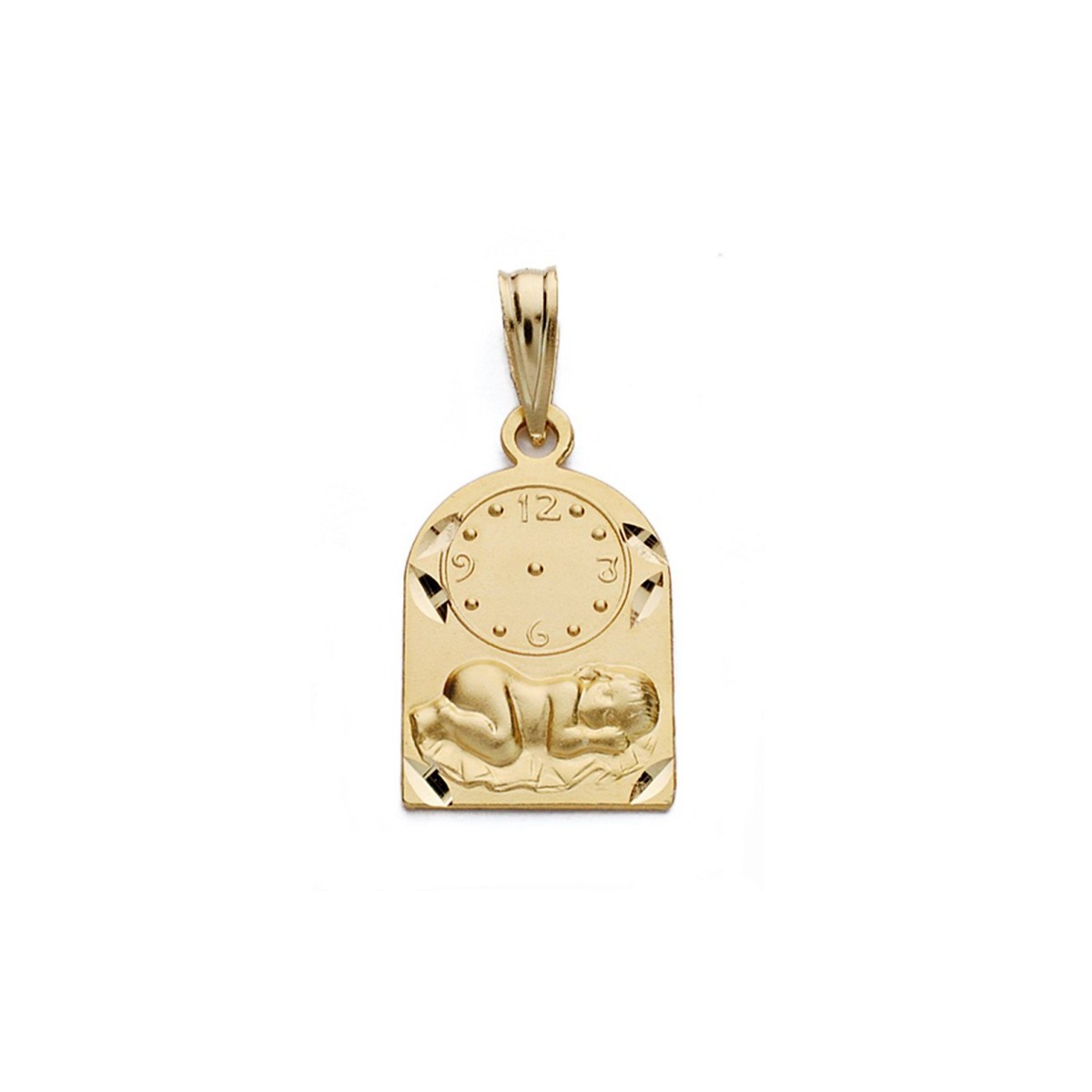 Medalla oro 18k niño reloj 18mm. detalles tallados