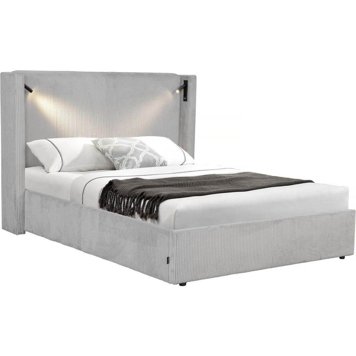 Habitat y Jardin - Cama doble de pana con cómoda integrada y lámpara "Cortina" - 160 x 200 cm - Gris