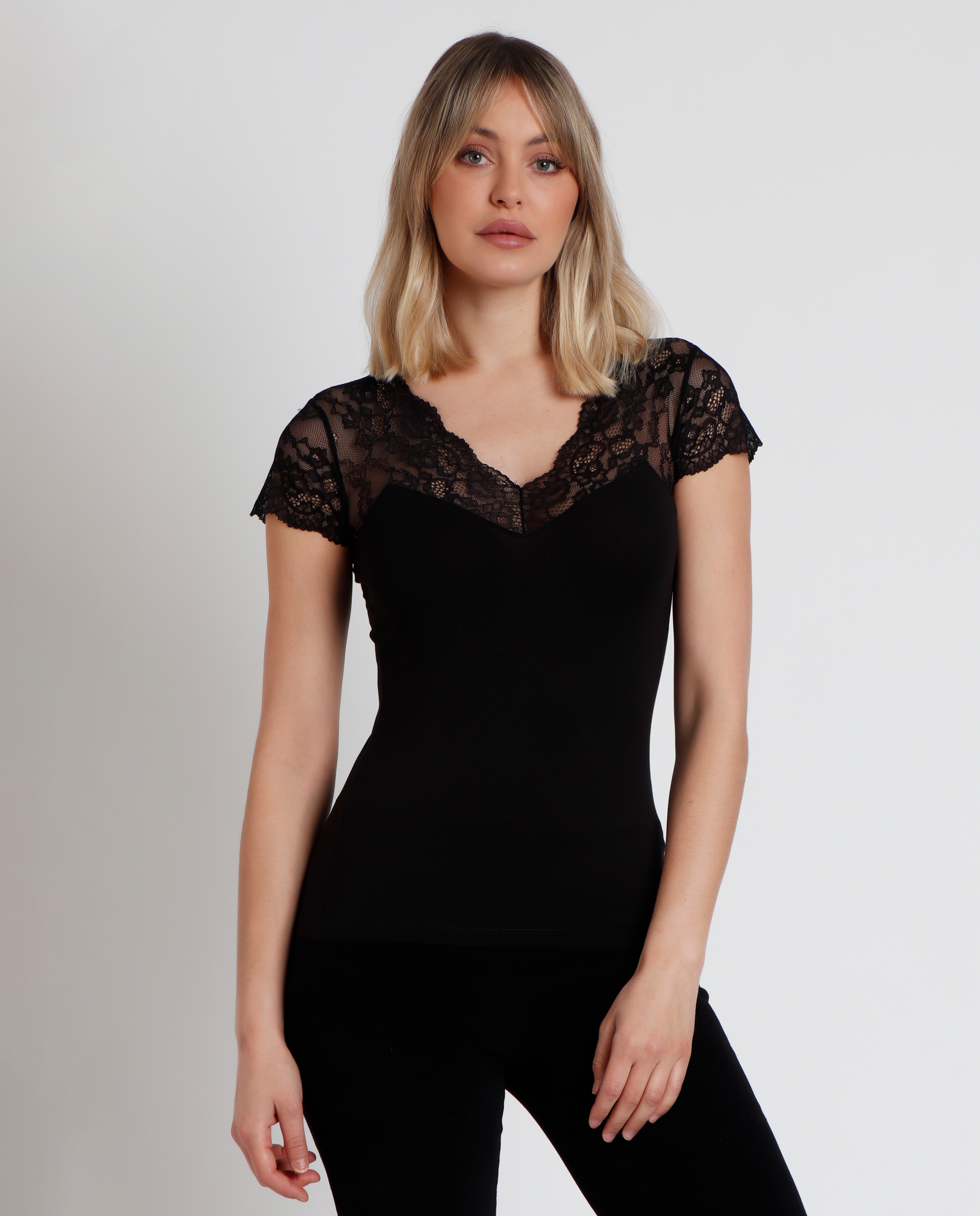 ADMAS Camiseta Manga Corta Puntilla Mangas para Mujer