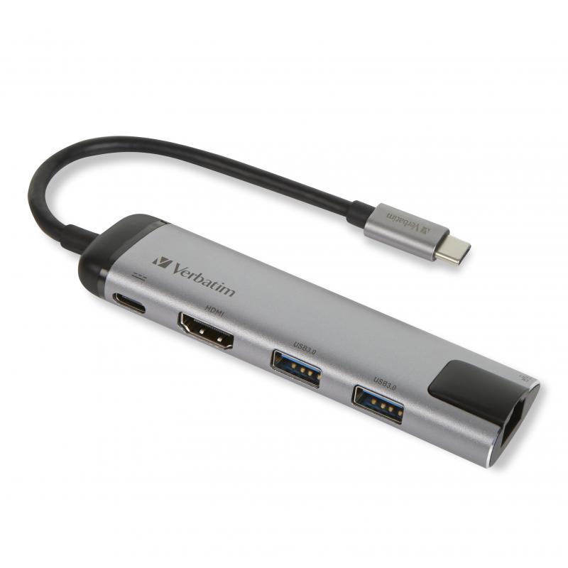 Verbatim 49141 hub de interfaz USB 3.2 Gen 1 (3.1 Gen 1) Type-C 1000 Mbit/s Negro, Plata