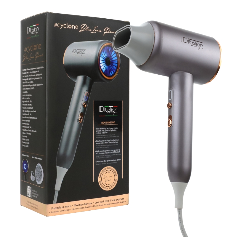 Iditalian Secador de Pelo Iónico Profesional Cyclone Blue Ionic Power 2200W Gris