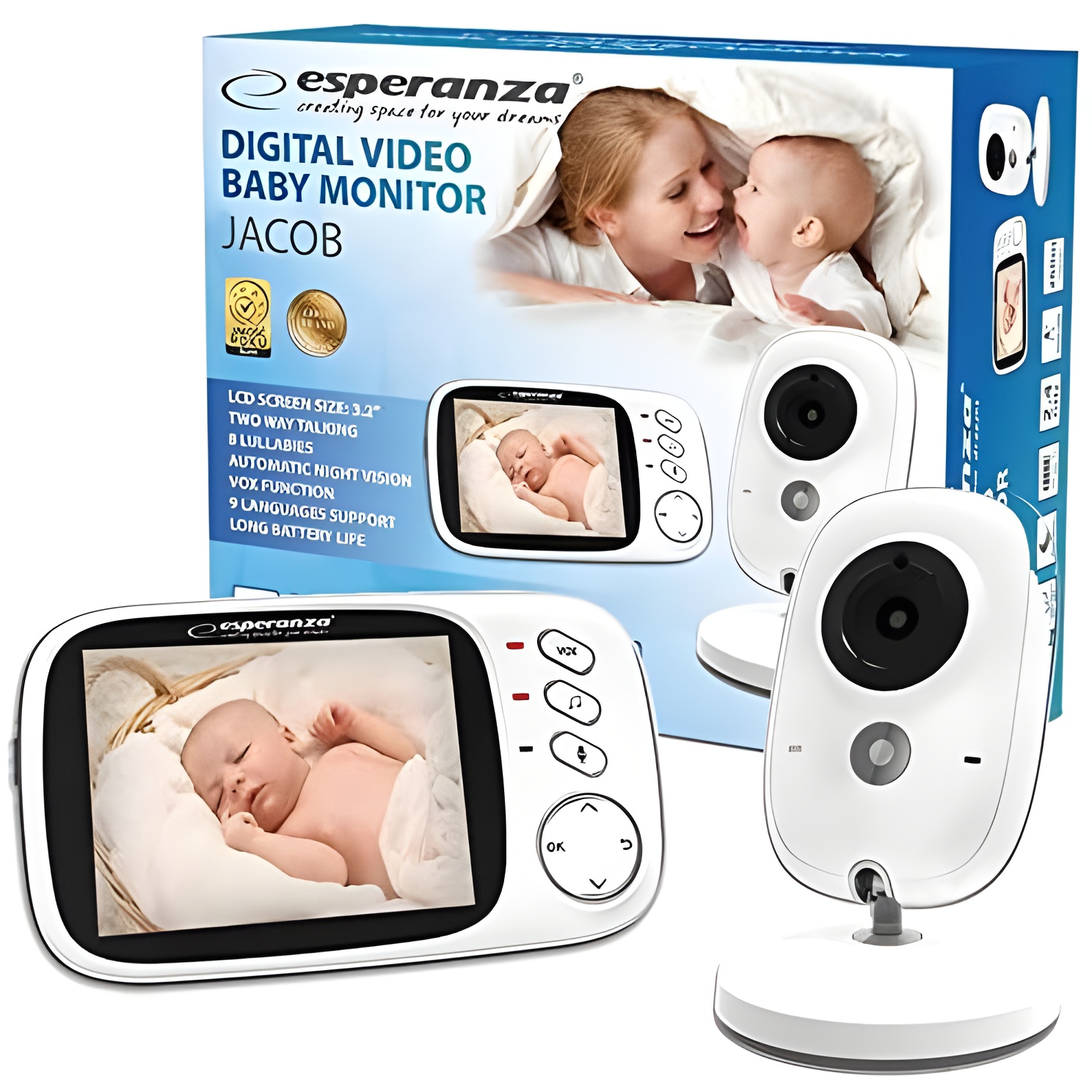 Esperanza ehm002 lcd baby monitor 3 2 white (ehm002)