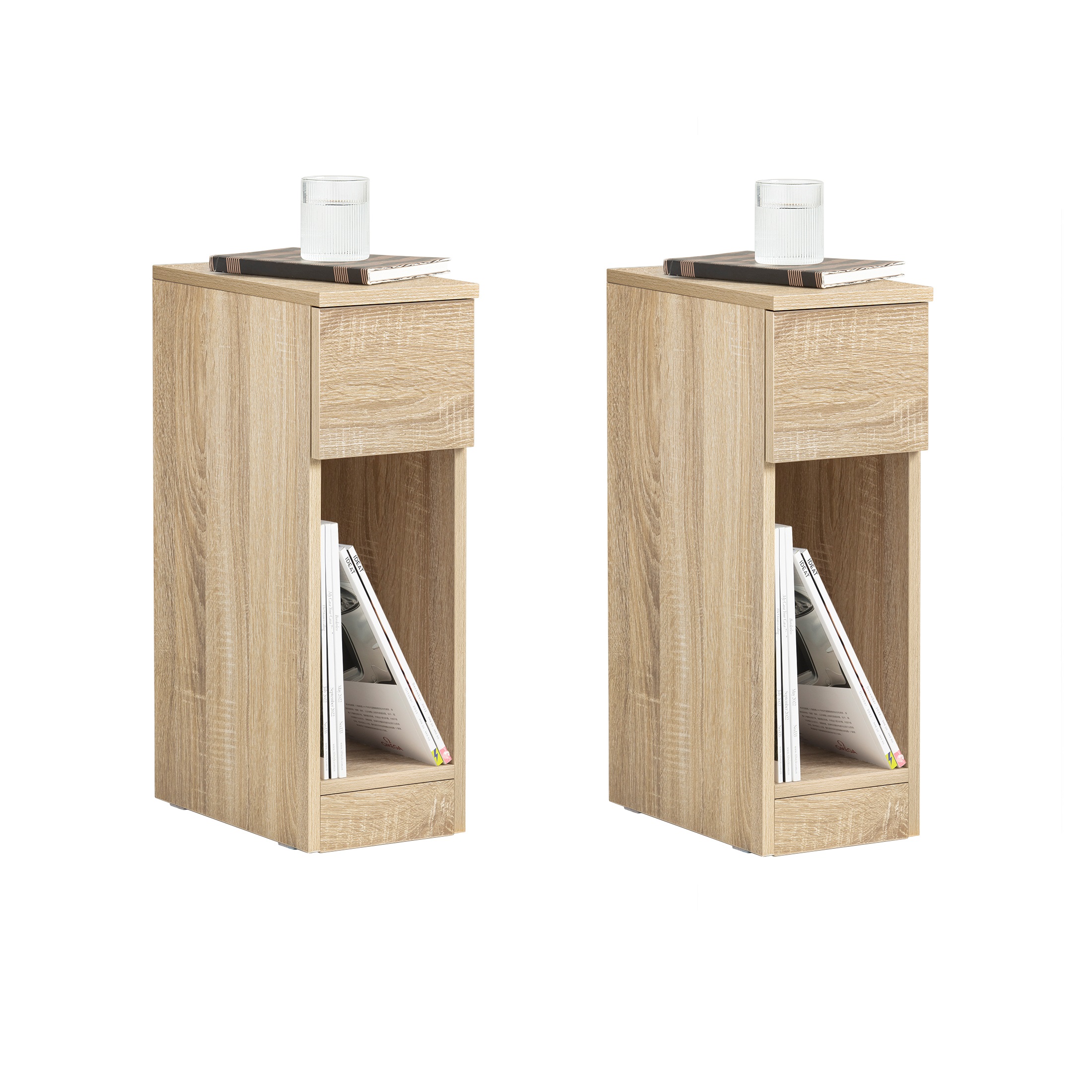 SoBuy Set de 2 Mesas Auxiliares Mesita de Noche con 1 Cajón Mesa para Salón Comedor FBT111x2 ES