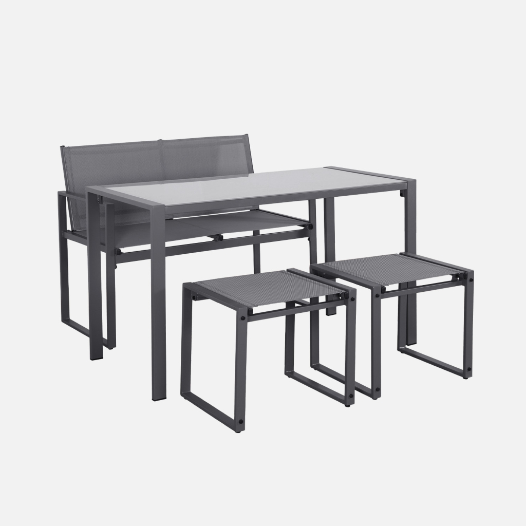 sweeek - Conjunto de mesa de jardín encastrable, 4 plazas , Tavena , 125x59x74