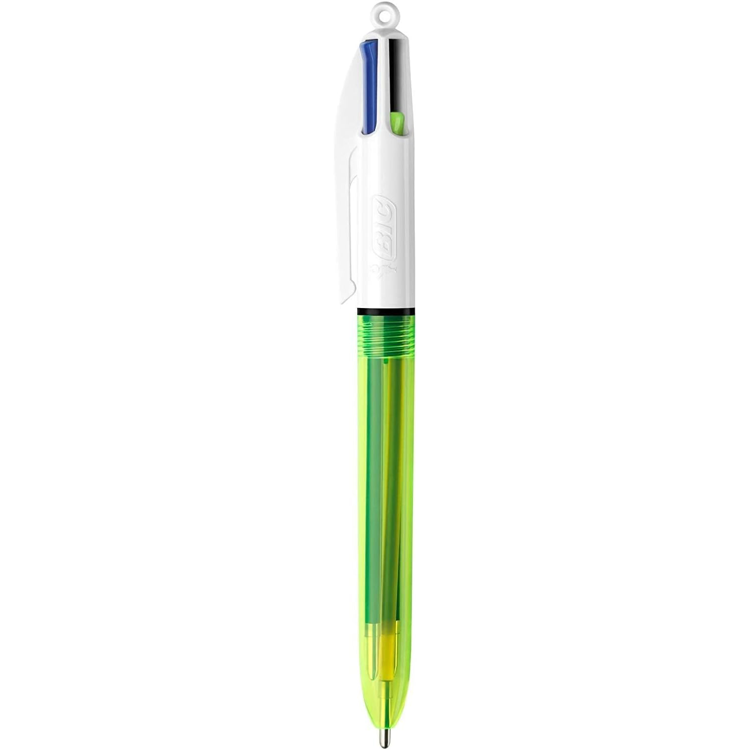 BIC 4 Colores Neon Bolígrafos Punta Media (1,0 mm) Tinta Negra, Azul, Rojo y Amarillo Fluorescente