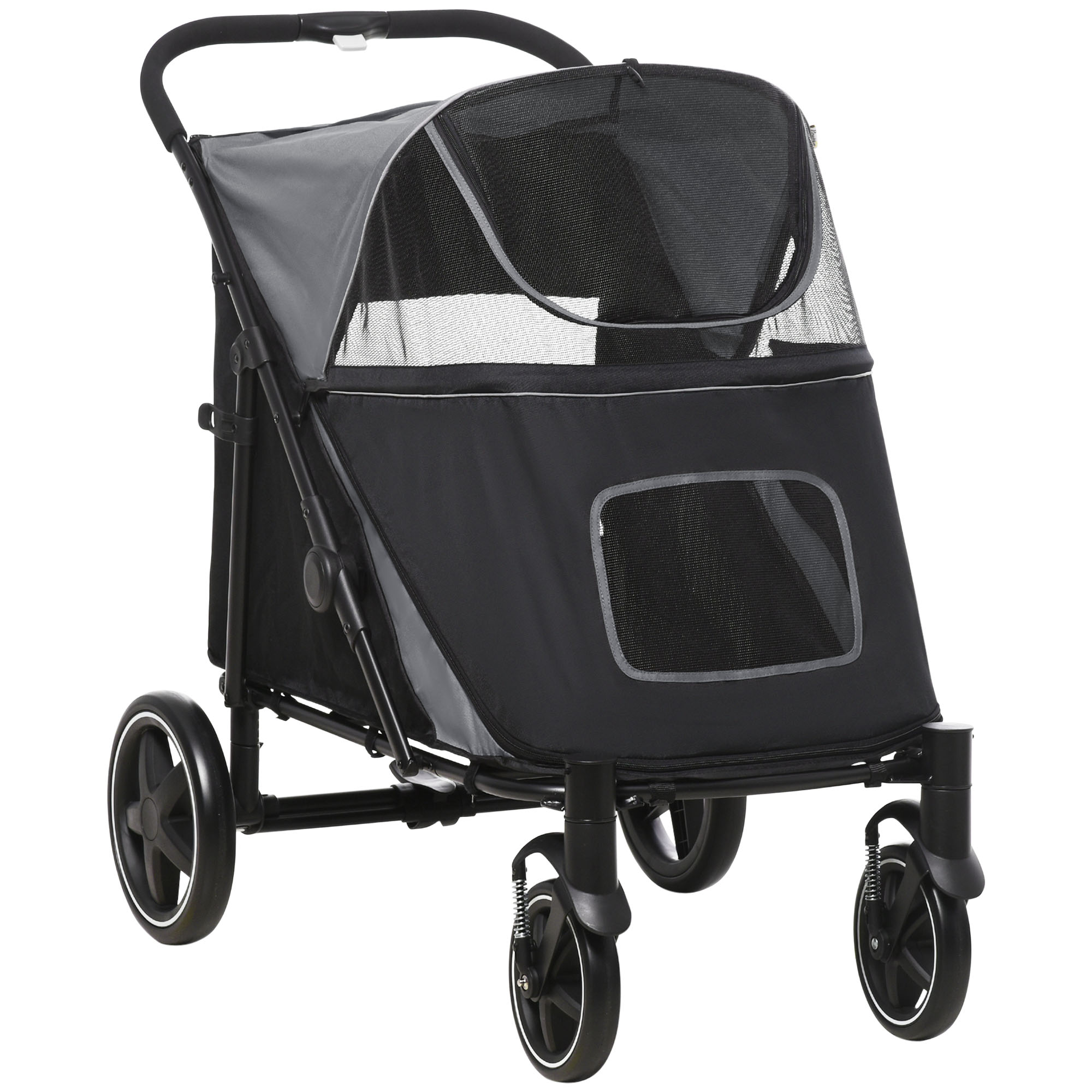 PawHut Cochecito para Perros Plegable Carrito para Mascotas con Ventanas de Malla Correas de Seguridad Bolsillos de Almacenamiento Carga 40 kg 112x65x100 cm